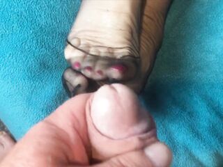 Mrs Aged Feet getting specific cream on her FF Stockings