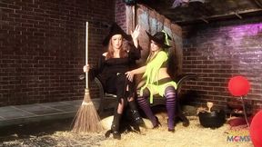 Busty witches fuck at night in wild group session