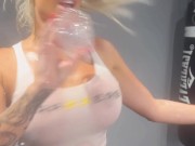 Brooklyn blue gets dirty and wet on spin bike! Dildo fuck