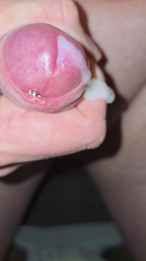 Cum from pierced cock. Quickie in the morning.