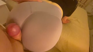 CFNM Assjob off Blonde British MILF in Tight Yoga Pants - Cum on Ass