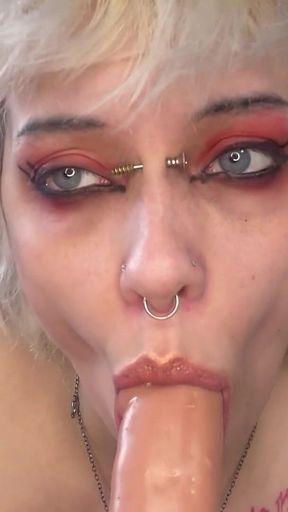 Stepsister Fucks Her Lipstick off Blowjob Spit Fetish Long Tongue
