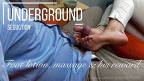 Foot lotion, massage & his reward - soft cock stomping & foot job by Rossi - 4K