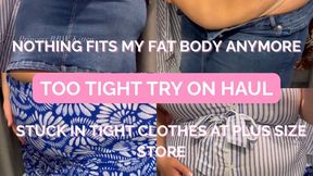 Nothing Fits… Fat Blonde BBW Too Tight Try-On with Big Belly in the Fitting Room