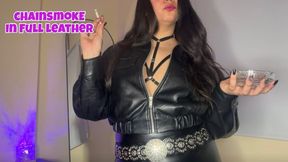 Fast chainsmoking in full leather outfit: leather jacket and pants