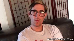 Blond Richie Jacquelette jizzes on his hairy stomach after masturbating