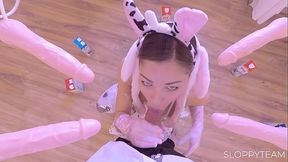 MILF with Fake Boobs - BlowBang Blowjob GangBang Dildos