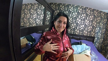 MilfyCalla-A lot of cum on my red shiny and Puffy down Jacket 193