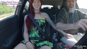 Girl Putting On Remote Controlled Vibrator And Stimulated On Drive To Public Park