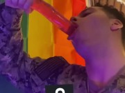 Military Guy Deepthroating His 12” Double Ended Dildo