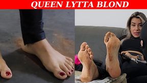 Queen Lytta Blond - Dirty feet EP 4 - Sexy Lytta makes her Slave lick her dirty feet after walking on dirt - FOOT WORSHIP - DIRTY FEET - FOOT DOMINATION - FOOT HUMILIATION - SOLES - TOE SUCK - FEMDOM - DIRT -