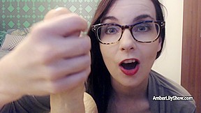 Amber Lily touches and blows occasionaly founded huge dildo