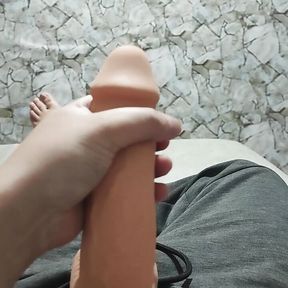 Amateur twink with big thick penis masturbates at home