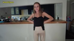 lola leda pissing her tight pants at work behind counter