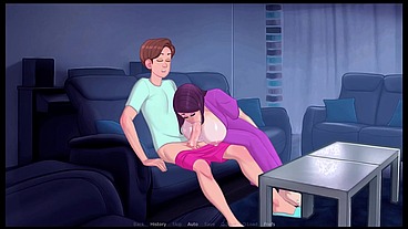 SexNote - ALL SEX scenes [ TABOO HENTAI game PornPlay ] Ep.4 RISKY couch BLOWJOB in front of her step mom !