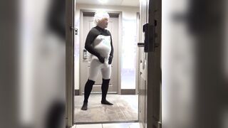 insane in motel hall, phat stiffy in wetsuit ultimately shoots explosion inwards wetsuit