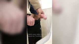 Fap off a fellows wood in a public rest room. risky