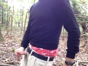Public wanking in the woods. Sagging in my AE Boxers.  I jerk-off and cum in the woods.