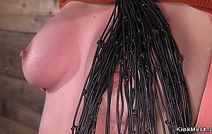 Blonde in doggy bondage gets whip