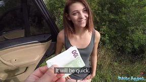 A skinny bitch was lusciously fucked by a stranger in his car for money