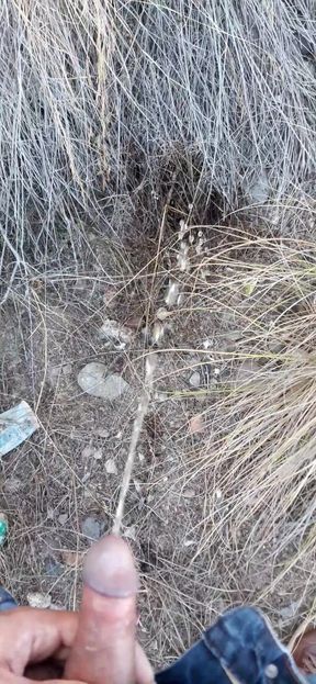 Risky Piss, I Had to Urinate in a Field Behind Some Flats Because My Cock Needed to Pee.