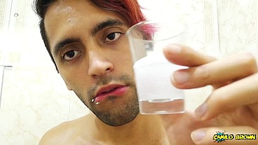 Filling a cup with spit and Jerking off with it until I cum - Camilo Brown