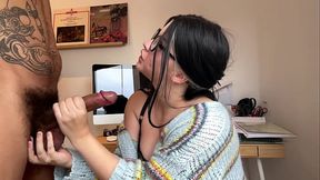 Curvy hotwife gives BBC a sloppy interracial blowjob