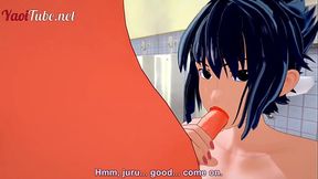 Naruto Yaoi - Naruto x Sasuke Handjob, Blowjob, Anal and cum inside in the Toilet