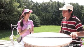 skinny japanese teen give uncensored risky public blowjob to older guy at golf lesson