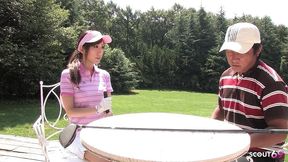 skinny japanese teen give uncensored risky public blowjob to older guy at golf lesson