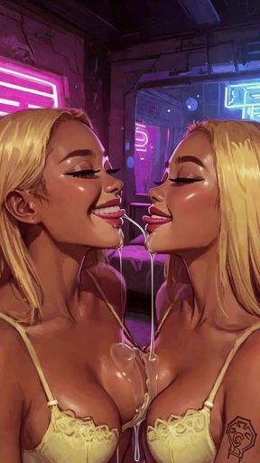 Blonde Lesbians Tongue and Kiss Fetish, Ai Animation