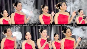 Angie getting ready for Christmas dinner and smoking marlboro red 100s with double pumps!