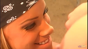 Lewd blonde lesbians eat each other out in the bath before they fuck themselves with a dildo