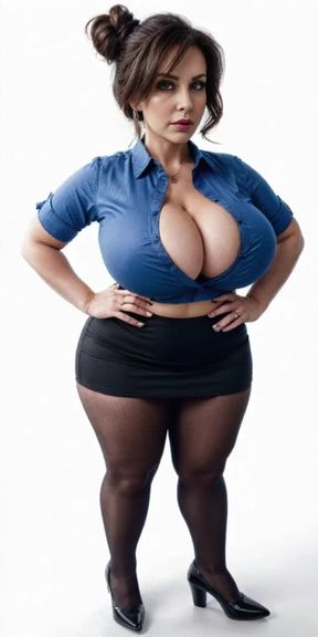 titty drop, Brunette mom, hair in bun, wearing, video created by AI