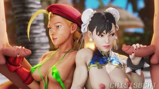 Chun Li and Cammy get fucked on the beach