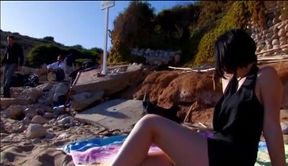 Hot brunette bitch pounded on the rock beach