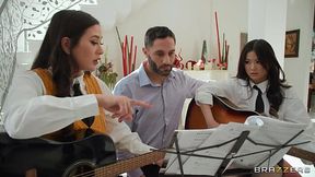 Lulu Chu and Jasmine Wilde seduce their music teacher for a threesome