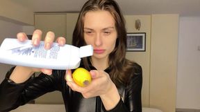Latex Fetish Play &#x2013; Slick Banana Ride POV