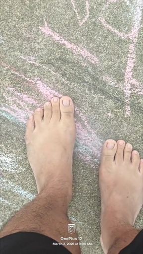 Barefoot Grounding Staining Soles with Chalk Sidewalk