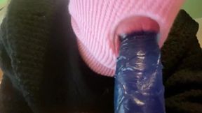 Femboy gets her ass gaped by a massive dildo while cumming hard