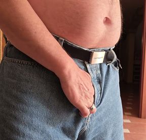 Stocky guy finally taking his dick out for a wank