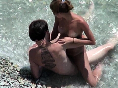 Public voyeur outdoors sex cumshot on the beach