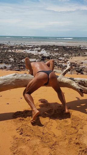 Ladysilva femboy on the beach showing off her panty ass