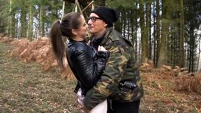 Natural boobs sexy pussy fucking in the forest and get cum in mouth