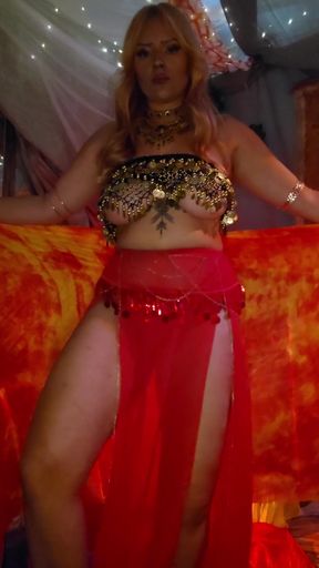 Sultry belly dancer Aurea undulates in her golden temple