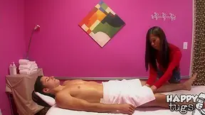 Aron Matthews really enjoys the massage performed by Kim Kong