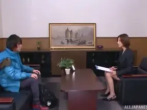 Seductive Japanese Boss Babe Jerks Off Interviewee Before Steamy Sex