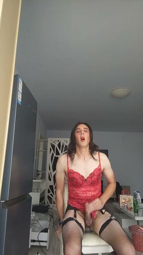 Sissy slut strips, plays with dildo and vibe before Cumming   Clip 3