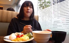 Passionate chubby Japanese girl takes charge in steamy bathroom encounter