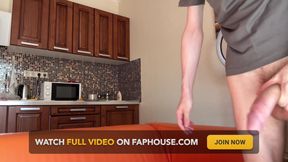 The Orange Sofa Was Again Splattered with a Big Load of Cum